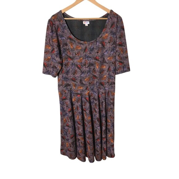 LuLaRoe Dress Women's Size 3XL Purple Multicolor Birds Short Sleeve Midi - Picture 1 of 7